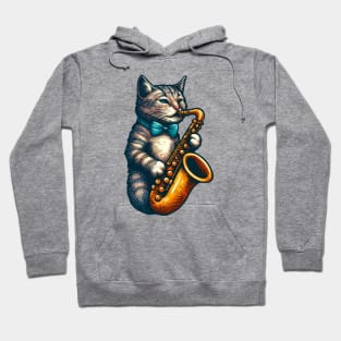 tabby cat playing saxophone Hoodie